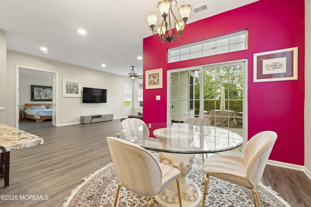 6 Beth Page Dr, Monroe, NJ 08831 - dining space with wood finished floors, recessed lighting, a chandelier, baseboards, and a ceiling fan