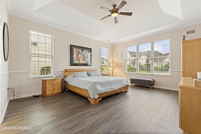 6 Beth Page Dr, Monroe, NJ 08831 - bedroom with a tray ceiling, wood finished floors, baseboards, ornamental molding, and ceiling fan