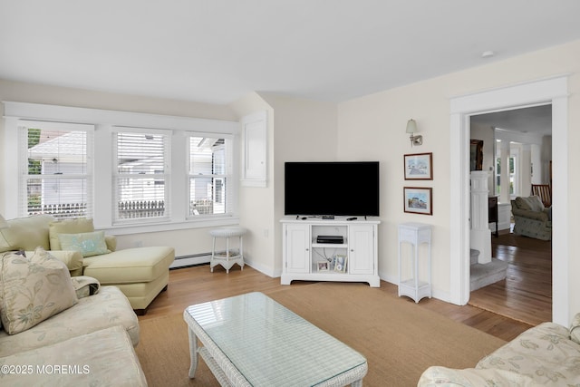 400 W Lake Ave, Bay Head, NJ 08742 - living area featuring baseboards, wood finished floors, and baseboard heating