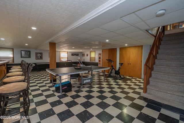12 Hickory Dr, East Brunswick, NJ 08816 - recreation room featuring tile patterned floors, recessed lighting, and a community bar