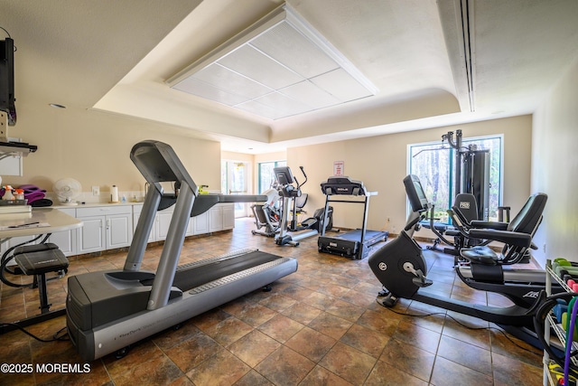 585 Waterford Dr, Manchester, NJ 08759 - exercise room with a raised ceiling