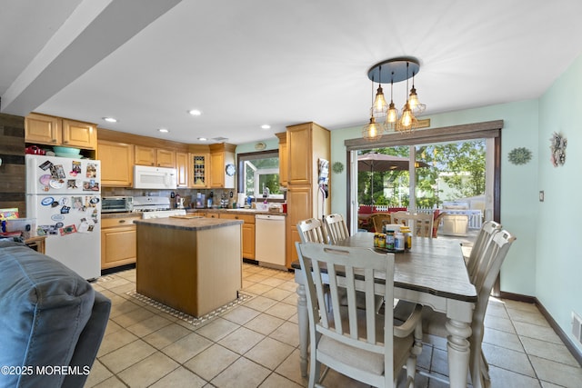 15 Creighton Cir, Old Bridge, NJ 08857 - kitchen featuring white appliances, light tile patterned floors, healthy amount of natural light, backsplash, and recessed lighting