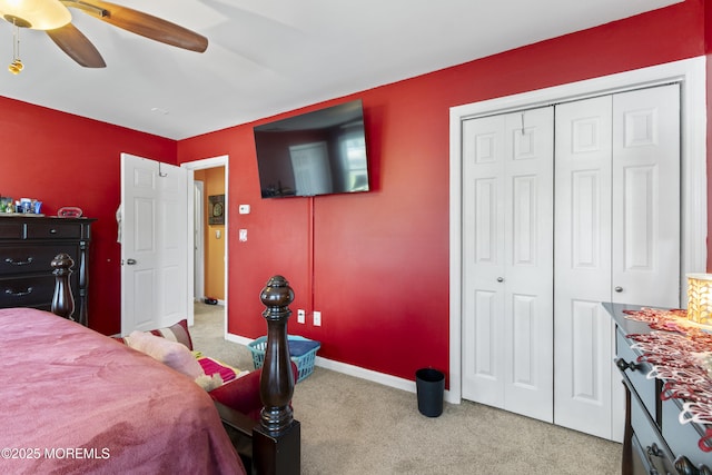 15 Creighton Cir, Old Bridge, NJ 08857 - bedroom featuring light carpet, a closet, ceiling fan, and baseboards