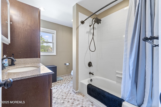 15 Creighton Cir, Old Bridge, NJ 08857 - full bath featuring toilet, vanity, shower / tub combo, baseboards, and tile patterned floors