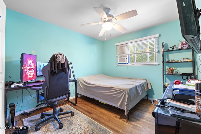 15 Creighton Cir, Old Bridge, NJ 08857 - bedroom with wood finished floors, a desk, ceiling fan, cooling unit, and baseboards