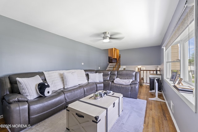 15 Creighton Cir, Old Bridge, NJ 08857 - living area featuring ceiling fan, hardwood / wood-style flooring, and baseboards