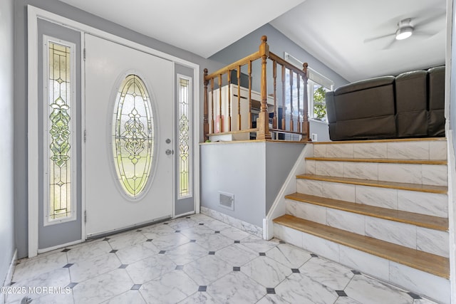 15 Creighton Cir, Old Bridge, NJ 08857 - foyer entrance featuring stairway, ceiling fan, and baseboards