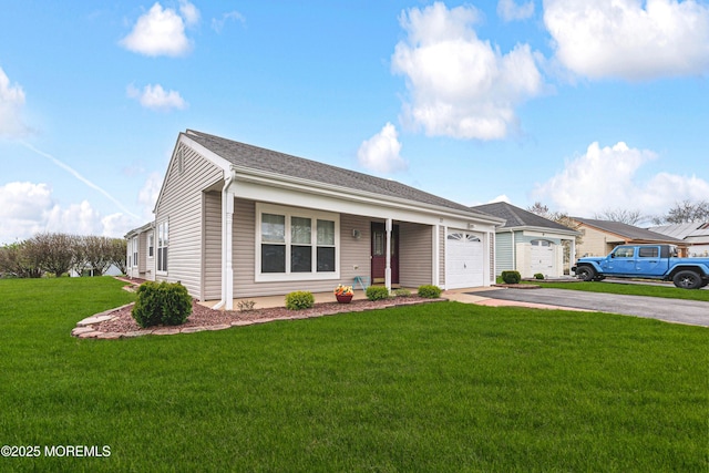 27 Gladstone Ave, Manchester, NJ 08759 - ranch-style house with asphalt driveway, a garage, a front lawn, and covered porch
