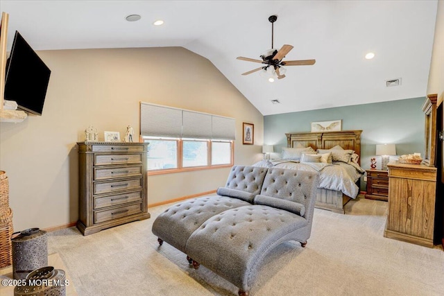55 Yorktowne Dr, Manalapan, NJ 07726 - bedroom featuring light colored carpet, lofted ceiling, a ceiling fan, recessed lighting, and baseboards