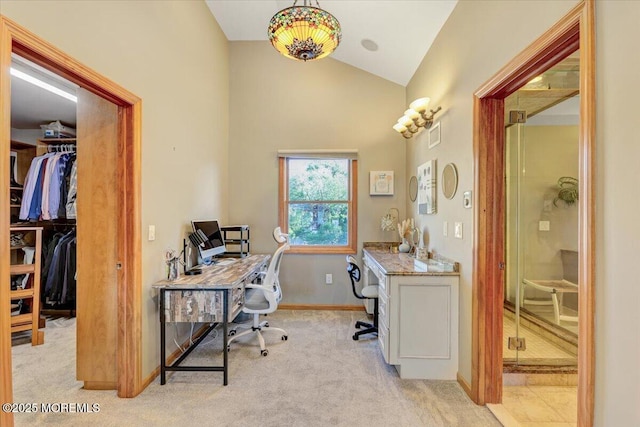 55 Yorktowne Dr, Manalapan, NJ 07726 - office space featuring lofted ceiling, light colored carpet, and baseboards