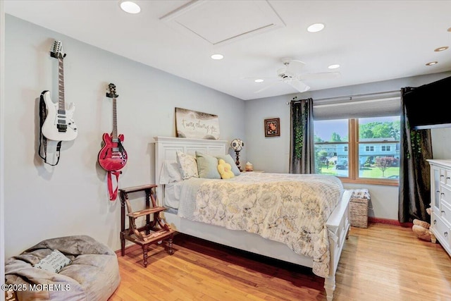 55 Yorktowne Dr, Manalapan, NJ 07726 - bedroom with recessed lighting, light wood finished floors, baseboards, and attic access