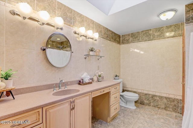 55 Yorktowne Dr, Manalapan, NJ 07726 - bathroom with tile walls, toilet, vanity, and tile patterned floors