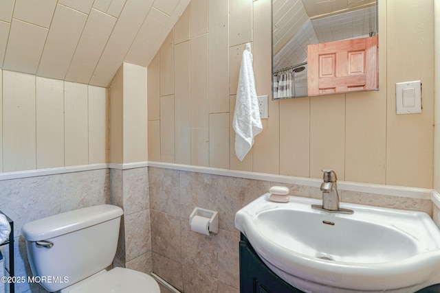 70 Clark Ave, Ocean Grove, NJ 07756 - full bathroom with lofted ceiling, toilet, vanity, and a shower with shower curtain