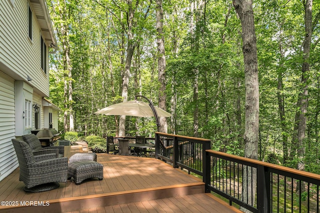 112 Deer Path Ln, Freehold, NJ 07728 - wooden deck featuring a view of trees