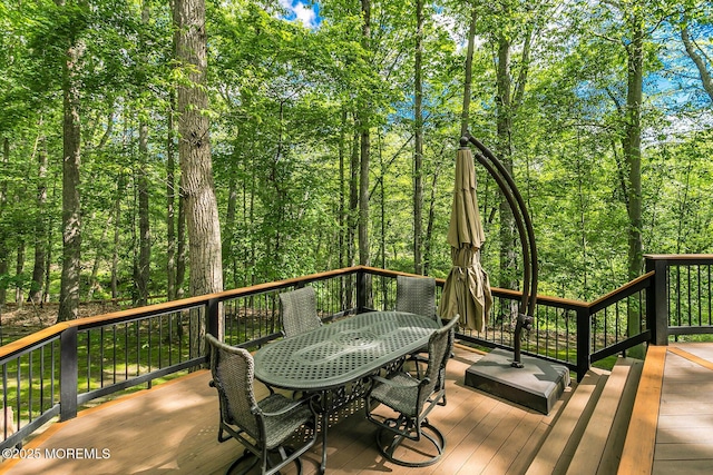 112 Deer Path Ln, Freehold, NJ 07728 - wooden terrace featuring outdoor dining space