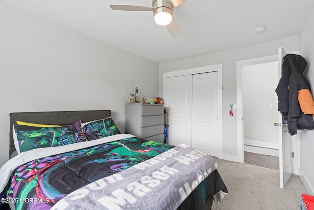 639 Longview Dr, Toms River, NJ 08753 - bedroom featuring carpet, a closet, baseboards, and ceiling fan