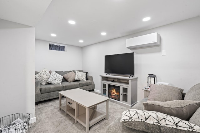 639 Longview Dr, Toms River, NJ 08753 - carpeted living room featuring an AC wall unit, recessed lighting, and a glass covered fireplace