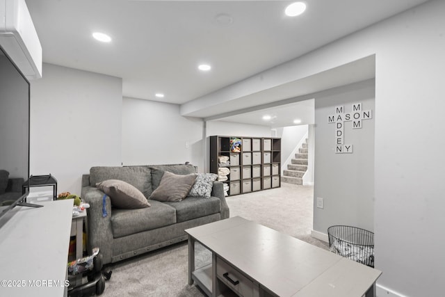 639 Longview Dr, Toms River, NJ 08753 - living room featuring recessed lighting, stairs, and light colored carpet