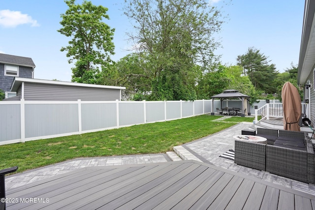 639 Longview Dr, Toms River, NJ 08753 - wooden terrace with a gazebo, outdoor dining space, outdoor lounge area, and a patio
