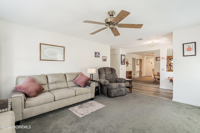 14 Winterton Dr, Toms River, NJ 08757 - living room featuring carpet flooring, a ceiling fan, and baseboards