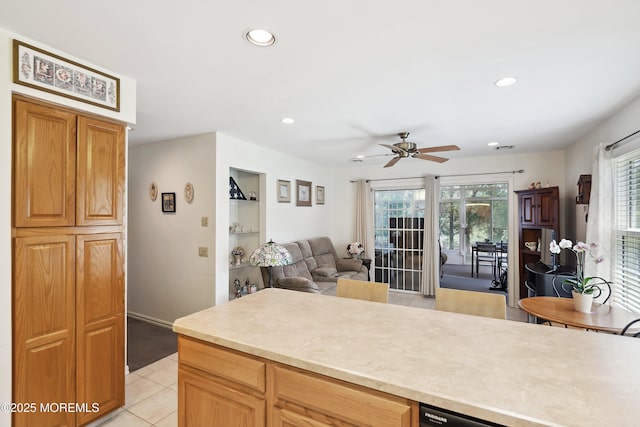 14 Winterton Dr, Toms River, NJ 08757 - kitchen with ceiling fan, recessed lighting, light tile patterned flooring, open floor plan, and light countertops