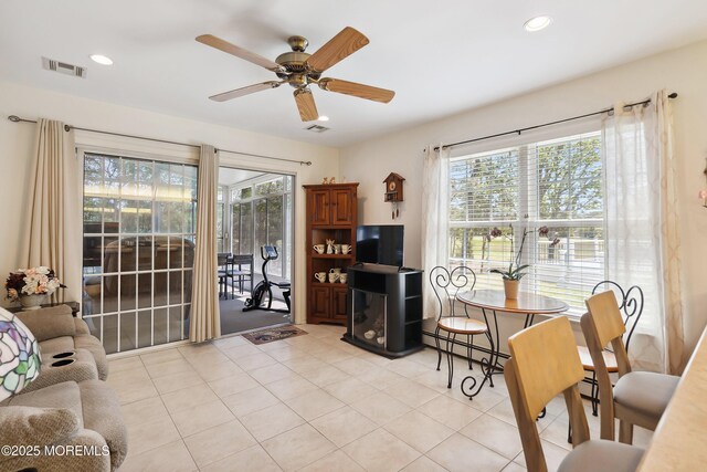 14 Winterton Dr, Toms River, NJ 08757 - living room featuring a ceiling fan, light tile patterned floors, and recessed lighting