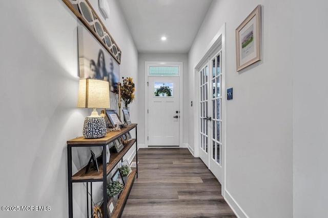 83 Weston Dr, Woolwich, NJ 08085 - doorway to outside with dark wood finished floors, recessed lighting, baseboards, and french doors