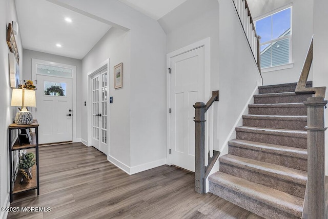 83 Weston Dr, Woolwich, NJ 08085 - foyer entrance with stairway, wood finished floors, baseboards, and recessed lighting