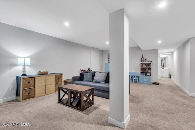 83 Weston Dr, Woolwich, NJ 08085 - living room featuring light colored carpet, recessed lighting, and baseboards