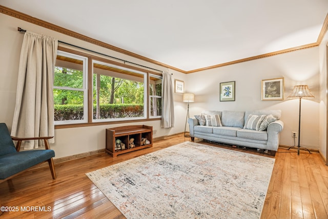 325 Oak Hill Rd, Red Bank, NJ 07701 - living room with light wood finished floors, baseboards, and ornamental molding