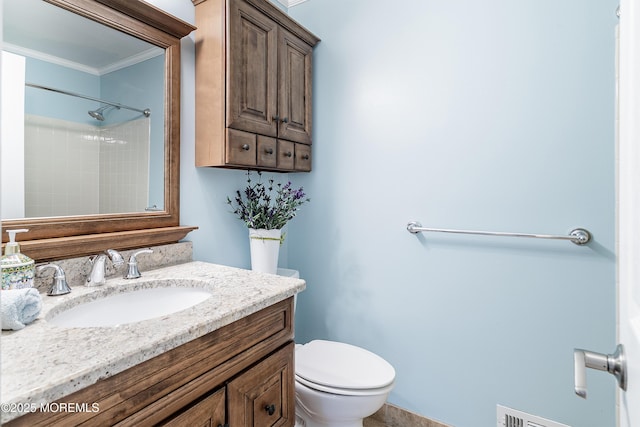 21 Steeple Chase Ct, Tinton Falls, NJ 07724 - bathroom featuring ornamental molding, toilet, vanity, and a shower