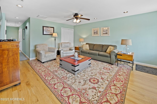44 Cabana Dr, Brick, NJ 08723 - living area with attic access, ceiling fan, light wood-style floors, baseboards, and recessed lighting