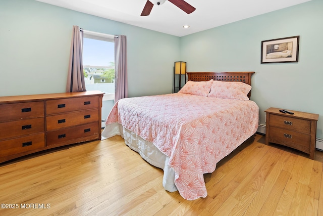 44 Cabana Dr, Brick, NJ 08723 - bedroom featuring light wood finished floors, a baseboard heating unit, recessed lighting, ceiling fan, and a baseboard radiator