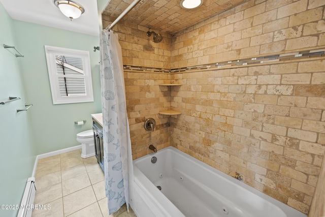 44 Cabana Dr, Brick, NJ 08723 - full bathroom with a baseboard heating unit, a combined bath / shower with jetted tub, tile patterned floors, baseboards, and toilet