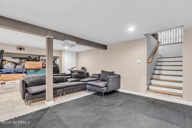 243 6th Ave, Long Branch, NJ 07740 - living area with stairway, recessed lighting, and baseboards