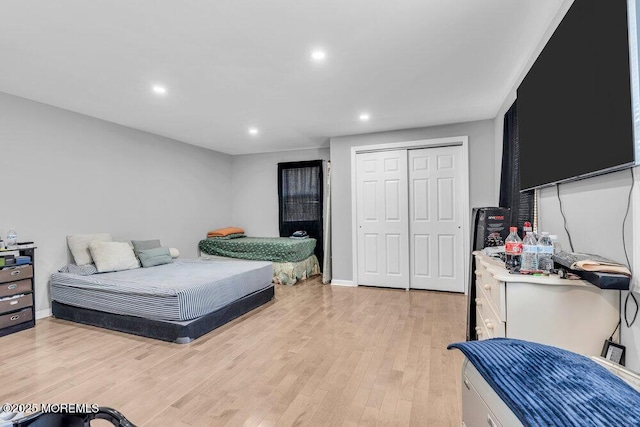 243 6th Ave, Long Branch, NJ 07740 - bedroom featuring recessed lighting, light wood-style flooring, a closet, and baseboards