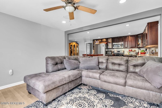 243 6th Ave, Long Branch, NJ 07740 - living room with recessed lighting, light wood-style flooring, a ceiling fan, and baseboards