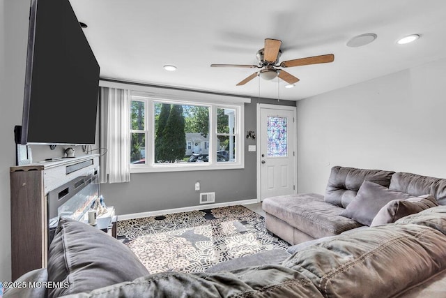 243 6th Ave, Long Branch, NJ 07740 - living area with ceiling fan, recessed lighting, baseboards, and carpet flooring