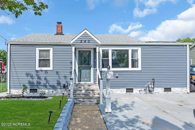 243 6th Ave, Long Branch, NJ 07740 - bungalow-style home featuring crawl space, a front yard, a chimney, and roof with shingles