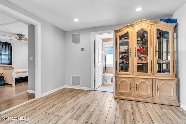 243 6th Ave, Long Branch, NJ 07740 - unfurnished dining area with light wood-style floors, a ceiling fan, baseboards, and recessed lighting