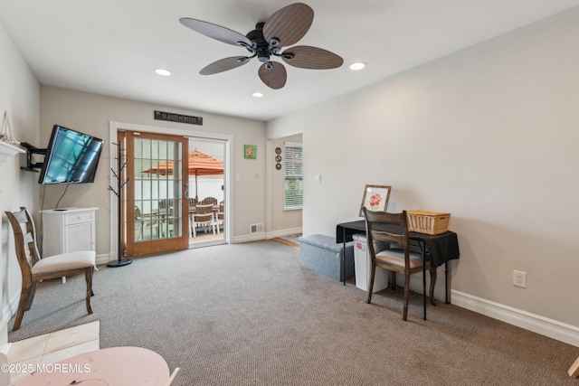 251 Worth St, Brick, NJ 08724 - sitting room with carpet floors, recessed lighting, a ceiling fan, and baseboards