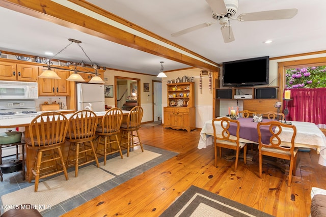 19 Kenyon Dr, Plumsted, NJ 08533 - dining space with light wood finished floors, a ceiling fan, ornamental molding, and recessed lighting