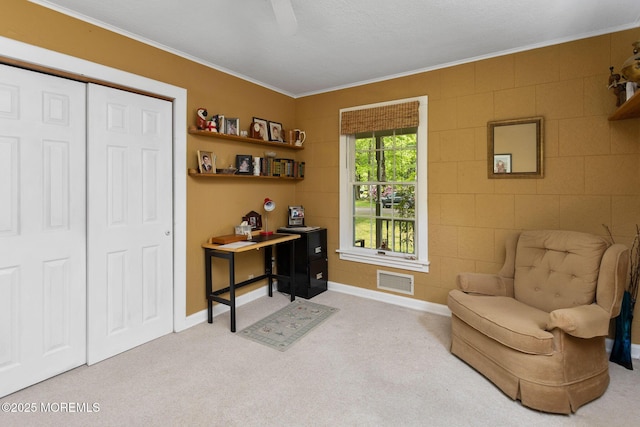 19 Kenyon Dr, Plumsted, NJ 08533 - office space featuring ornamental molding, carpet floors, baseboards, and ceiling fan