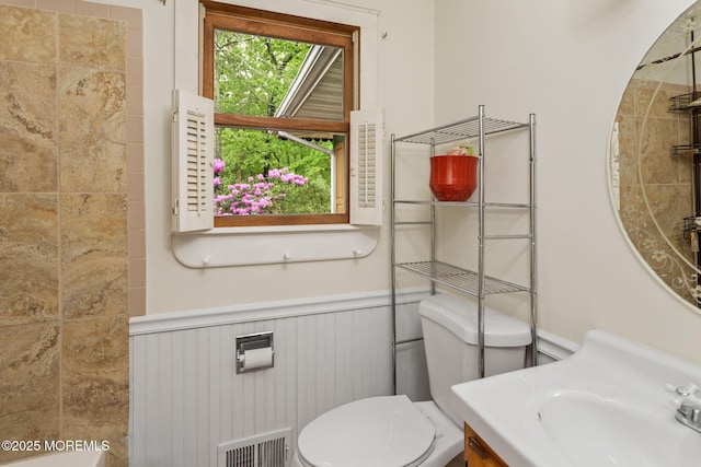 19 Kenyon Dr, Plumsted, NJ 08533 - bathroom with toilet, wainscoting, and vanity