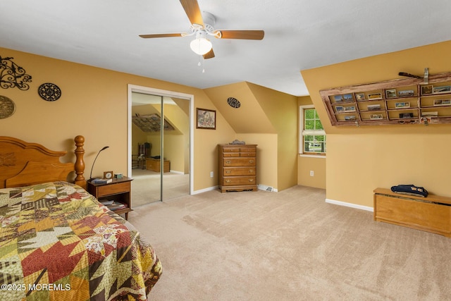 19 Kenyon Dr, Plumsted, NJ 08533 - carpeted bedroom with a closet, a ceiling fan, vaulted ceiling, and baseboards