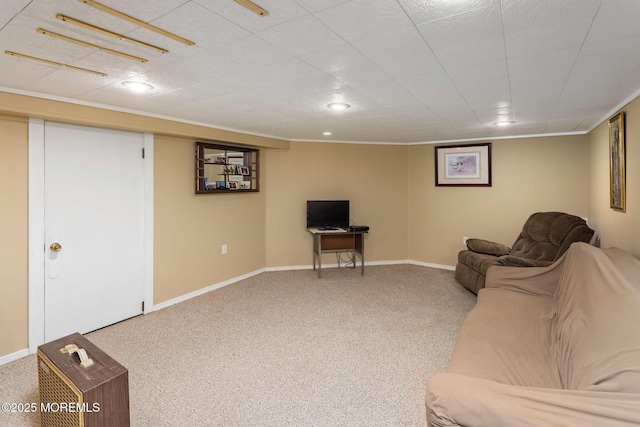 19 Kenyon Dr, Plumsted, NJ 08533 - living area featuring carpet floors, baseboards, and ornamental molding