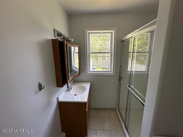421 W Lincoln Ave, Oakhurst, NJ 07755 - bathroom with vanity, a shower stall, and tile patterned floors