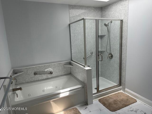 421 W Lincoln Ave, Oakhurst, NJ 07755 - full bathroom with marble finish flooring, a stall shower, and a jetted tub