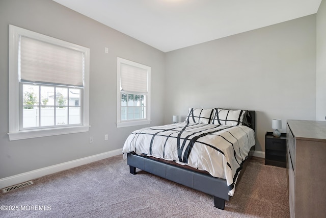 carpeted bedroom with multiple windows and baseboards