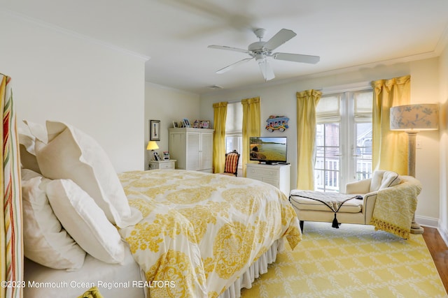 35 Embury Ave, Ocean Grove, NJ 07756 - bedroom featuring ornamental molding, ceiling fan, and light wood-type flooring